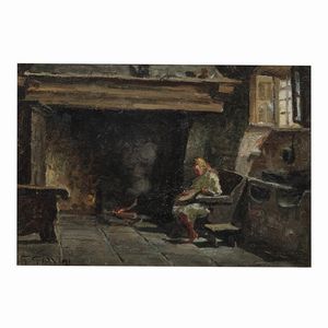 GIOVANNI GIAVINI - Figura di donna al camino