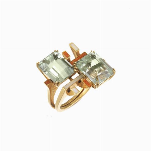 ANELLO GEOMETRICO CON ACQUAMARINE  - Asta Gioielli  - Associazione Nazionale - Case d'Asta italiane