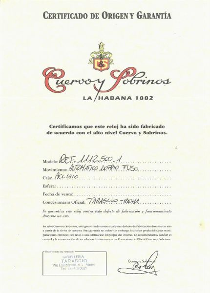 CUERVO Y SOBRINOS HABANA "PROMINENTE" REF. A1112 N. 26XX  - Asta Orologi - Associazione Nazionale - Case d'Asta italiane