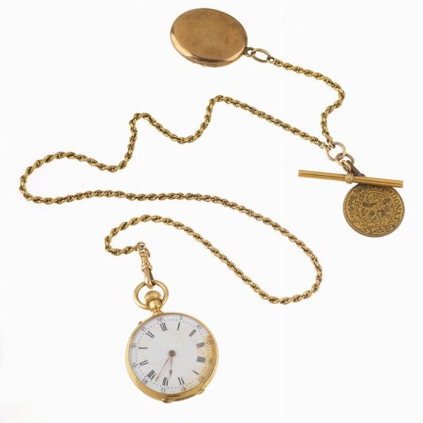 VEUVE VACHERON & CO PICCOLO OROLOGIO DA TASCA CON CATENA, PENDENTE PORTA RICORDI E MONETA  - Asta Orologi - Associazione Nazionale - Case d'Asta italiane