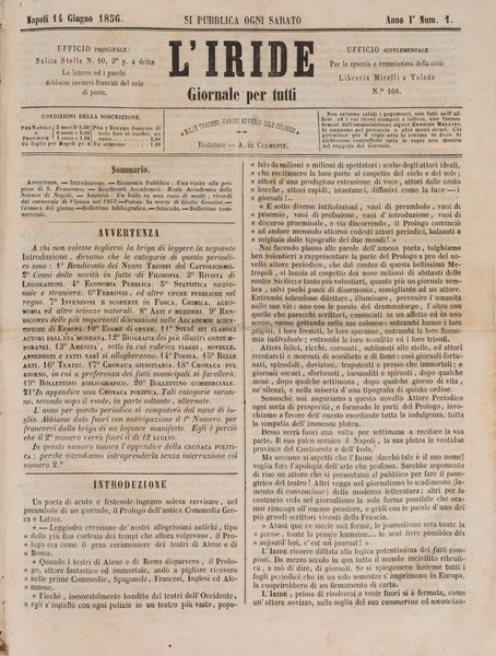 L'Iride. Giornale per tutti.  - Asta Libri, Autografi e Stampe - Associazione Nazionale - Case d'Asta italiane