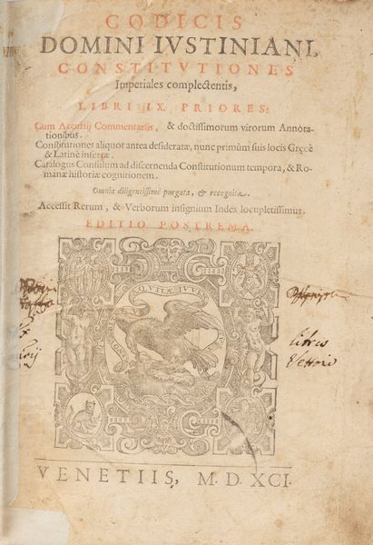 Giustiniano I [Imperatore Bizantino] : Codicis Domini Iustiniani, Constitutiones imperiales complectentis  - Asta Libri, Autografi e Stampe - Associazione Nazionale - Case d'Asta italiane