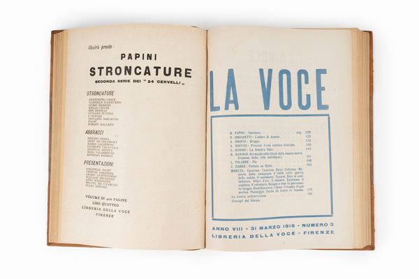 La Voce. Diretta da G. De Robertis.  - Asta Libri, Autografi e Stampe - Associazione Nazionale - Case d'Asta italiane