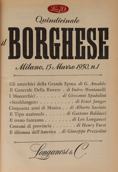 Longanesi, Leo : Il Borghese  - Asta Libri, Autografi e Stampe - Associazione Nazionale - Case d'Asta italiane