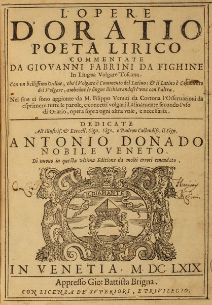 Orazio : L' opere... commentate da Giovanni Fabrini da Fighine  - Asta Libri, Autografi e Stampe - Associazione Nazionale - Case d'Asta italiane