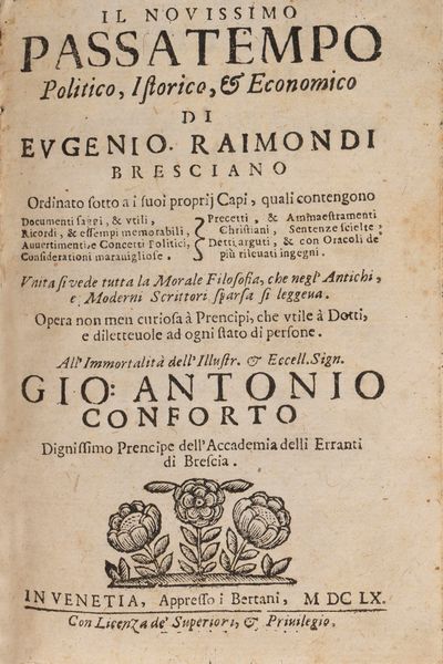 Raimondi, Eugenio : Il novissimo passatempo, politico, istorico & economico...  - Asta Libri, Autografi e Stampe - Associazione Nazionale - Case d'Asta italiane