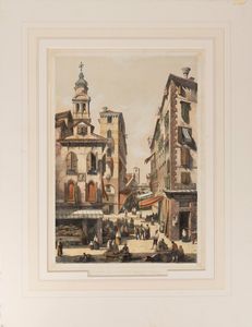 Joseph Nash - Convent of San Michele and Island of Murano - The Campo San Salvador and the Merceria