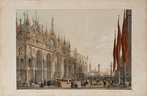 Joseph Nash : St Mark's church and the piazzetta - the Giants Stairs  - Asta Libri, Autografi e Stampe - Associazione Nazionale - Case d'Asta italiane
