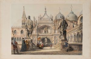 Joseph Nash : St Mark's church and the piazzetta - the Giants Stairs  - Asta Libri, Autografi e Stampe - Associazione Nazionale - Case d'Asta italiane