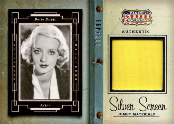 Bette  Davis : 2015 Panini Americana Silver Screen Materials Jumbo 389/499 Bette Davis  - Asta Pop Culture / Memorabilia e Card - Associazione Nazionale - Case d'Asta italiane
