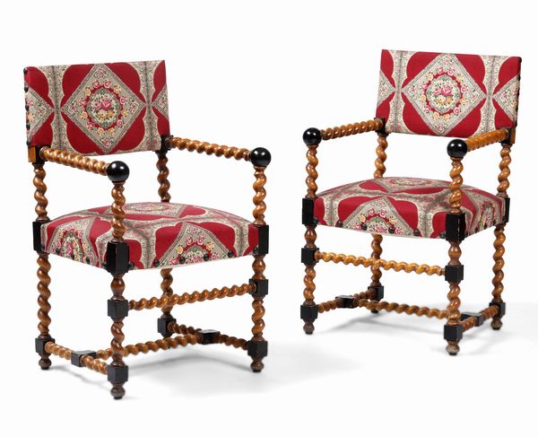Coppia di poltrone in legno intagliato e dipinto. XIX secolo  - Asta Antiquariato e dipinti - Associazione Nazionale - Case d'Asta italiane
