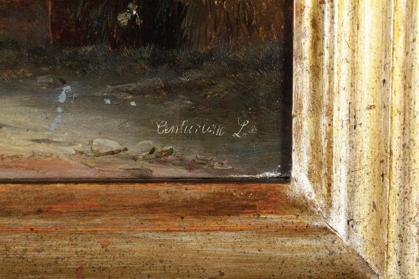 Lorenzo Centurione (XIX secolo) Veduta di paese con rovine  - Asta Antiquariato e dipinti - Associazione Nazionale - Case d'Asta italiane