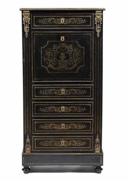Secretaire Napoleone III lastronato ed intarsiato. XIX secolo  - Asta Antiquariato e dipinti - Associazione Nazionale - Case d'Asta italiane