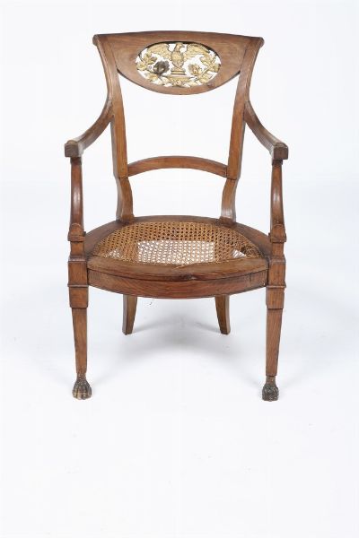 Coppia di poltrone in legno e cannet. XIX secolo  - Asta Antiquariato e dipinti - Associazione Nazionale - Case d'Asta italiane