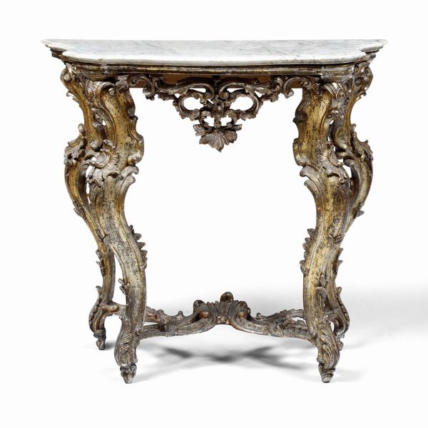 Console Luigi XV in legno intagliato e dorato. XVIII secolo  - Asta Antiquariato e dipinti - Associazione Nazionale - Case d'Asta italiane