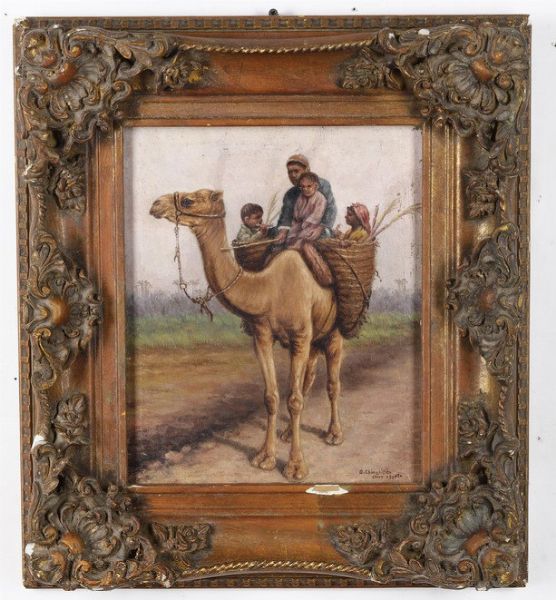 Ovaneff Chimchidian : Cammello con bambini e cammelliere  - Asta Antiquariato e dipinti - Associazione Nazionale - Case d'Asta italiane