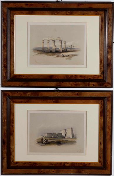 Coppia di stampe acquerellate con architetture e rovine. XIX-XX secolo  - Asta Antiquariato e dipinti - Associazione Nazionale - Case d'Asta italiane