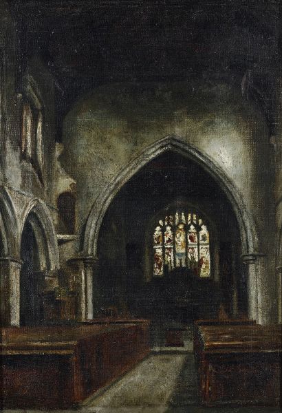 Pittore del XIX-XX secolo Interno di edificio clericale  - Asta Antiquariato e dipinti - Associazione Nazionale - Case d'Asta italiane