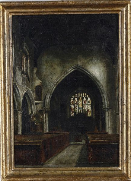 Pittore del XIX-XX secolo Interno di edificio clericale  - Asta Antiquariato e dipinti - Associazione Nazionale - Case d'Asta italiane