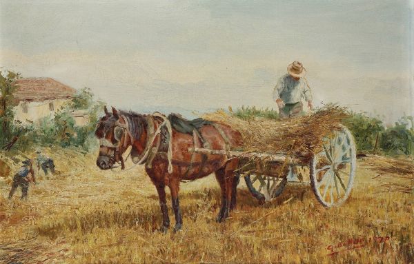 Giovanni Bottai : Raccolta del grano  - Asta Antiquariato e dipinti - Associazione Nazionale - Case d'Asta italiane