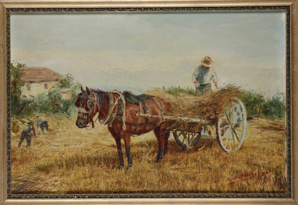 Giovanni Bottai : Raccolta del grano  - Asta Antiquariato e dipinti - Associazione Nazionale - Case d'Asta italiane