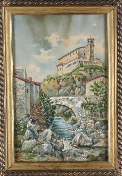 Angelo Costa : Veduta di borgo  - Asta Antiquariato e dipinti - Associazione Nazionale - Case d'Asta italiane