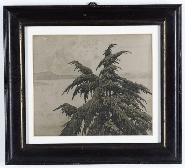 Cima di albero, tude de cdre Jos Mingret, acquerello su carta  - Asta Antiquariato e dipinti - Associazione Nazionale - Case d'Asta italiane