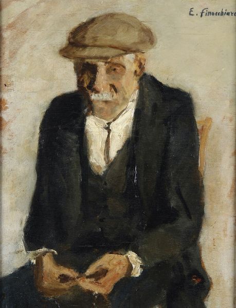 Enzo Finocchiaro : La preghiera del vecchio  - Asta Antiquariato e dipinti - Associazione Nazionale - Case d'Asta italiane