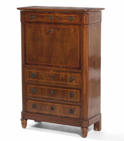 Secretaire Luigi Filippo lastronato e filettato. XIX secolo  - Asta Antiquariato e dipinti - Associazione Nazionale - Case d'Asta italiane