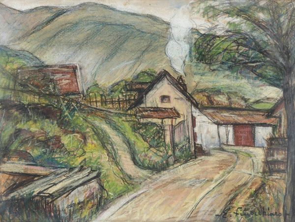 Enzo Finocchiaro : Strada di montagna (Cavalese)  - Asta Antiquariato e dipinti - Associazione Nazionale - Case d'Asta italiane