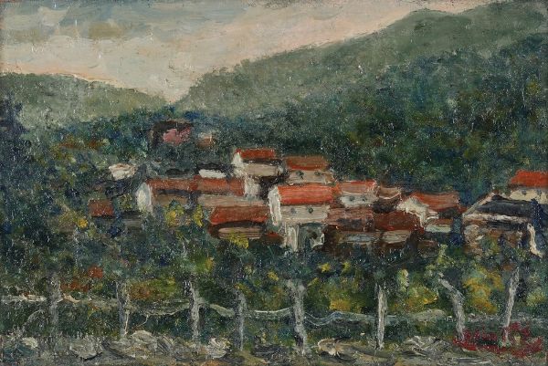 Angelo Maria Armao : Borgo sotto alla collina  - Asta Antiquariato e dipinti - Associazione Nazionale - Case d'Asta italiane