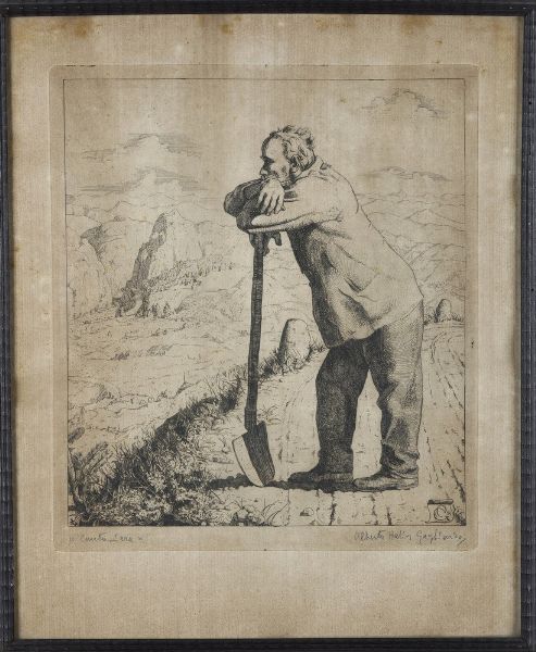 Stampa raffigurante contadino Cantoniere Alberto Helios Gagliardo, stampa ad acquaforte  - Asta Antiquariato e dipinti - Associazione Nazionale - Case d'Asta italiane