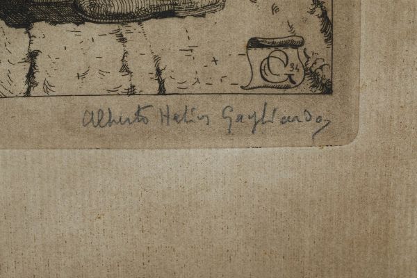 Stampa raffigurante contadino Cantoniere Alberto Helios Gagliardo, stampa ad acquaforte  - Asta Antiquariato e dipinti - Associazione Nazionale - Case d'Asta italiane