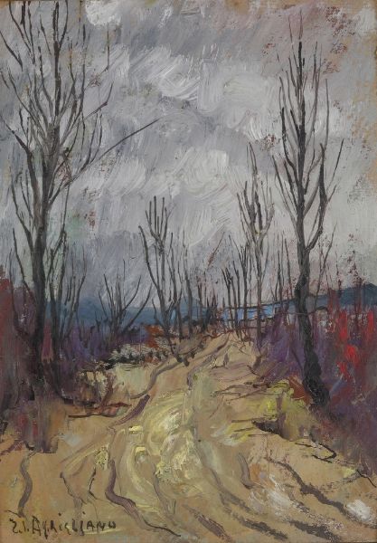 Ercole Salvatore Aprigliano : Sentiero con alberi  - Asta Antiquariato e dipinti - Associazione Nazionale - Case d'Asta italiane