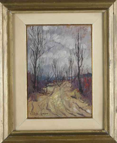 Ercole Salvatore Aprigliano : Sentiero con alberi  - Asta Antiquariato e dipinti - Associazione Nazionale - Case d'Asta italiane