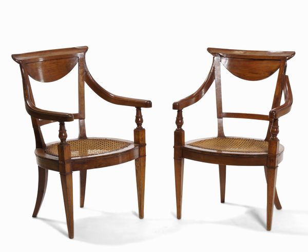 Coppia di poltrone in legno e cannet. XVIII-XIX secolo  - Asta Antiquariato e dipinti - Associazione Nazionale - Case d'Asta italiane