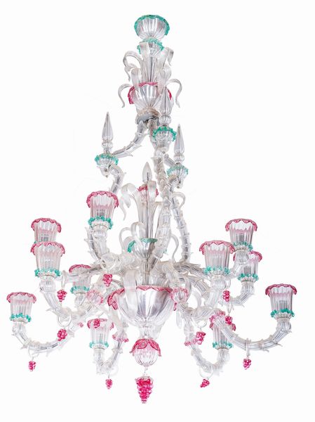 Grande lampadario a dodici luci in vetro di Murano. XX secolo  - Asta Antiquariato e dipinti - Associazione Nazionale - Case d'Asta italiane