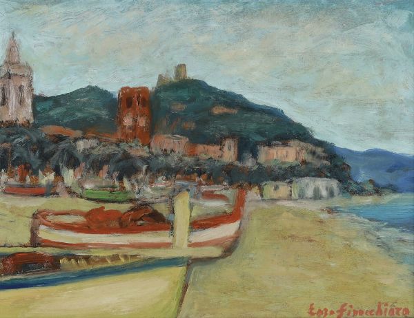 Enzo Finocchiaro : Veduta di Noli  - Asta Antiquariato e dipinti - Associazione Nazionale - Case d'Asta italiane