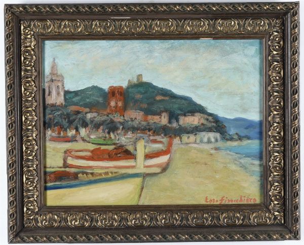 Enzo Finocchiaro : Veduta di Noli  - Asta Antiquariato e dipinti - Associazione Nazionale - Case d'Asta italiane