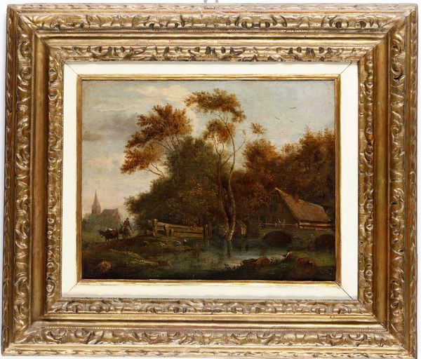 Scuola olandese del XIX secolo Paesaggio con figure  - Asta Antiquariato e dipinti - Associazione Nazionale - Case d'Asta italiane