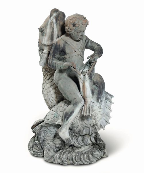 Fontana. Scultura in metallo patinato. Fonditore italiano del XX secolo  - Asta Antiquariato e dipinti - Associazione Nazionale - Case d'Asta italiane