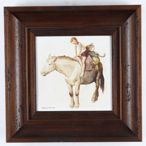 Antonino Traverso : Coppia di mattonelle con figure inerenti al mondo campagnolo  - Asta Antiquariato e dipinti - Associazione Nazionale - Case d'Asta italiane
