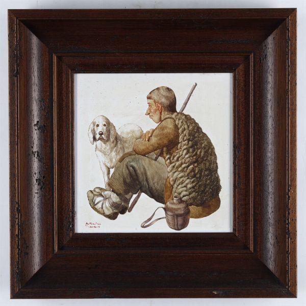 Antonino Traverso : Coppia di mattonelle con figure inerenti al mondo campagnolo  - Asta Antiquariato e dipinti - Associazione Nazionale - Case d'Asta italiane