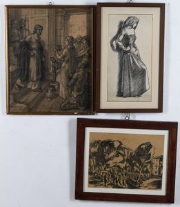 Lotto di tre disegni su carta  - Asta Antiquariato e dipinti - Associazione Nazionale - Case d'Asta italiane