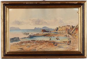 Max Khun (1838-1888) Veduta di porto  - Asta Antiquariato e dipinti - Associazione Nazionale - Case d'Asta italiane