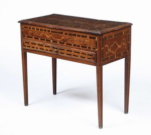 Tavolo da muro in legno filettato e intarsiato. XIX secolo  - Asta Antiquariato e dipinti - Associazione Nazionale - Case d'Asta italiane