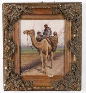 Ovaneff Chimchidian : Cammello con bambini e cammelliere  - Asta Antiquariato e dipinti - Associazione Nazionale - Case d'Asta italiane