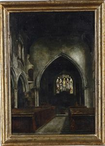 Pittore del XIX-XX secolo Interno di edificio clericale  - Asta Antiquariato e dipinti - Associazione Nazionale - Case d'Asta italiane