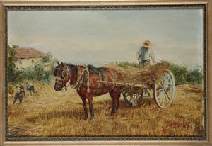 Giovanni Bottai : Raccolta del grano  - Asta Antiquariato e dipinti - Associazione Nazionale - Case d'Asta italiane