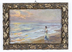 Giuseppe Pennasilico : Madre con bambino in spiaggia  - Asta Antiquariato e dipinti - Associazione Nazionale - Case d'Asta italiane